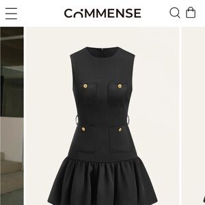 Commense Black Mini Dress with Gold Accents